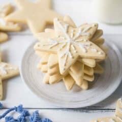 I make these vanilla cut-out cookies every year, and they never disappoint! So easy to make, the dough is great to work with, and they absolutely, positively, DO NOT SPREAD when you bake them. Perfect for decorating with royal icing.