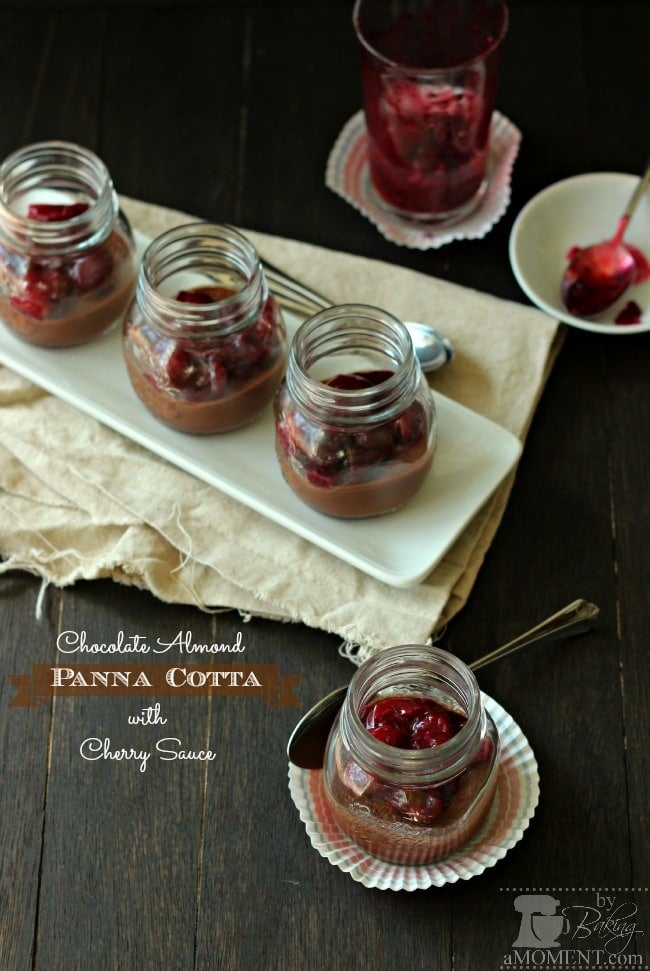 Chocolate Almond Panna Cotta with Cherry Sauce