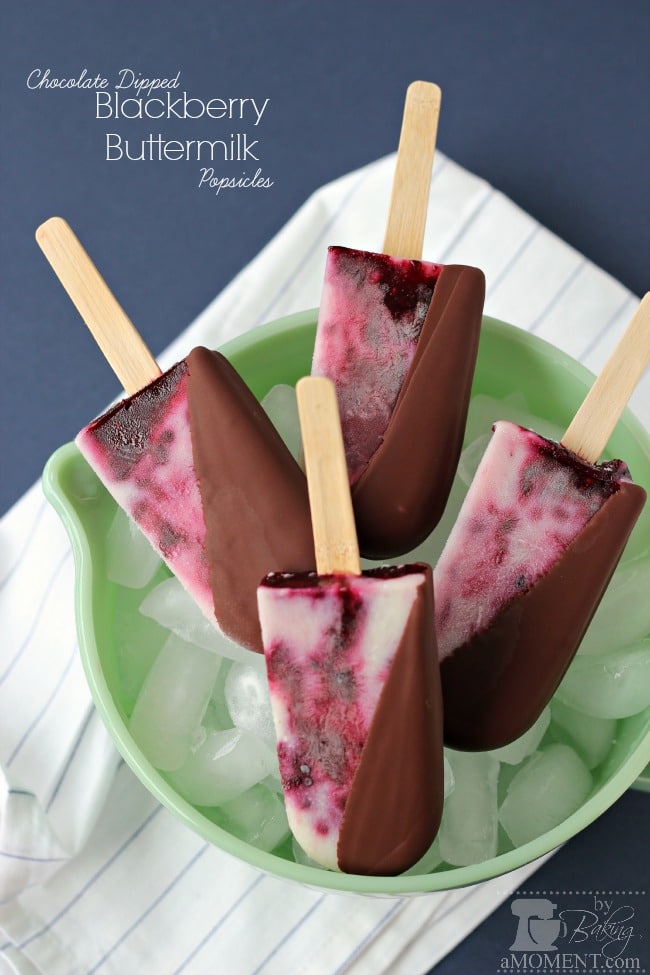 Chocolate Dipped Blackberry Buttermilk Popsicles