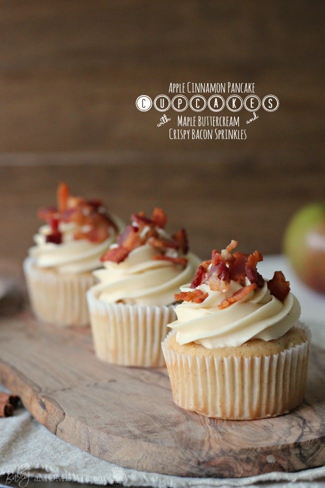 Apple Cinnamon Pancake Cupcakes with Maple Buttercream and Bacon