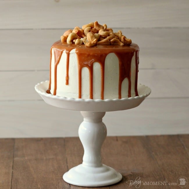 Vanilla Malt Cake with Cashews and Salted Caramel | Baking a Moment