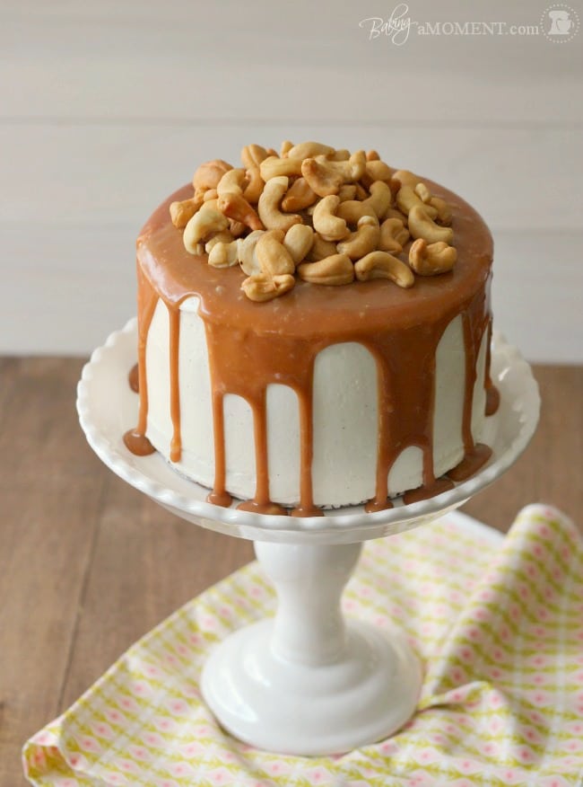 Vanilla Malt Cake with Cashews and Salted Caramel | Baking a Moment