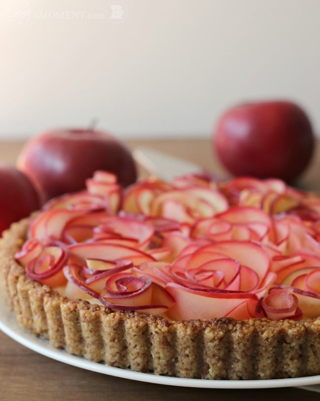 Apple Rose Tart with Walnut Crust & Maple Custard | Baking a Moment