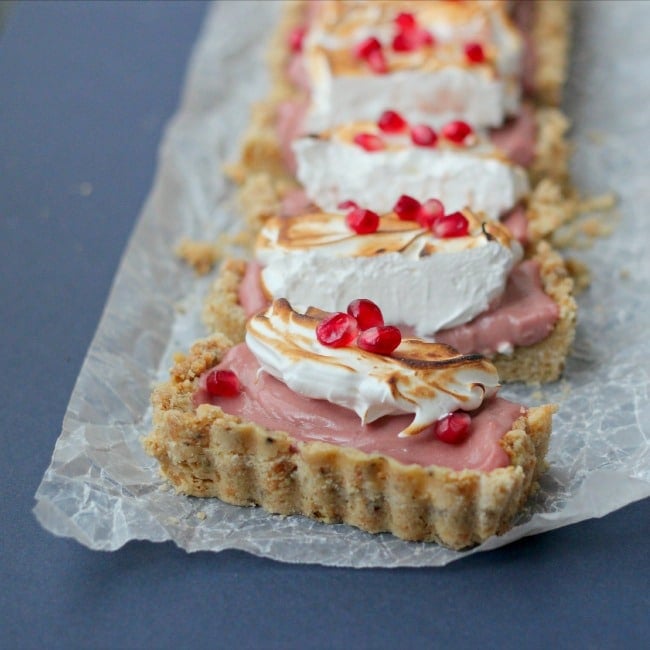 Pomegranate Meringue Tart with Brown Butter Shortbread Crust | Baking a Moment