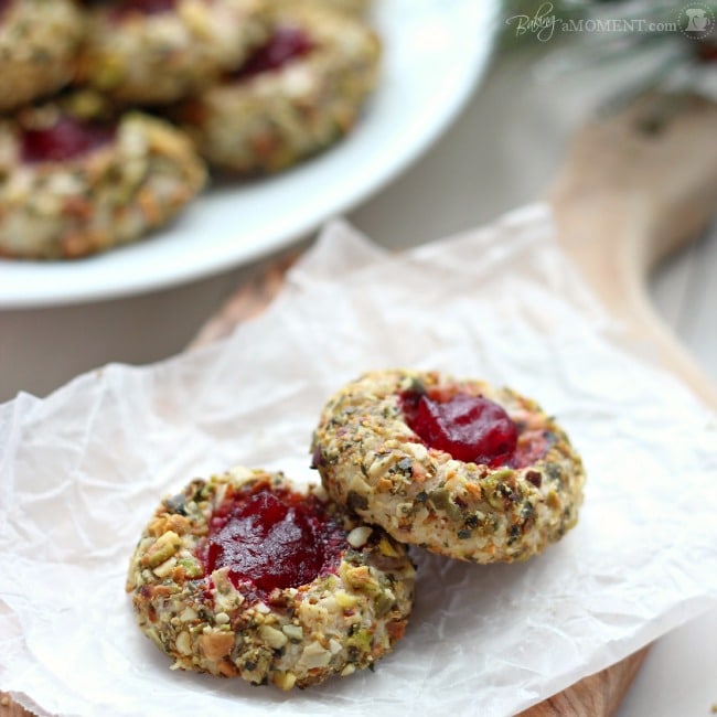 Cranberry Pistachio Cream Cheese Thumbprint Cookies | Baking a Moment