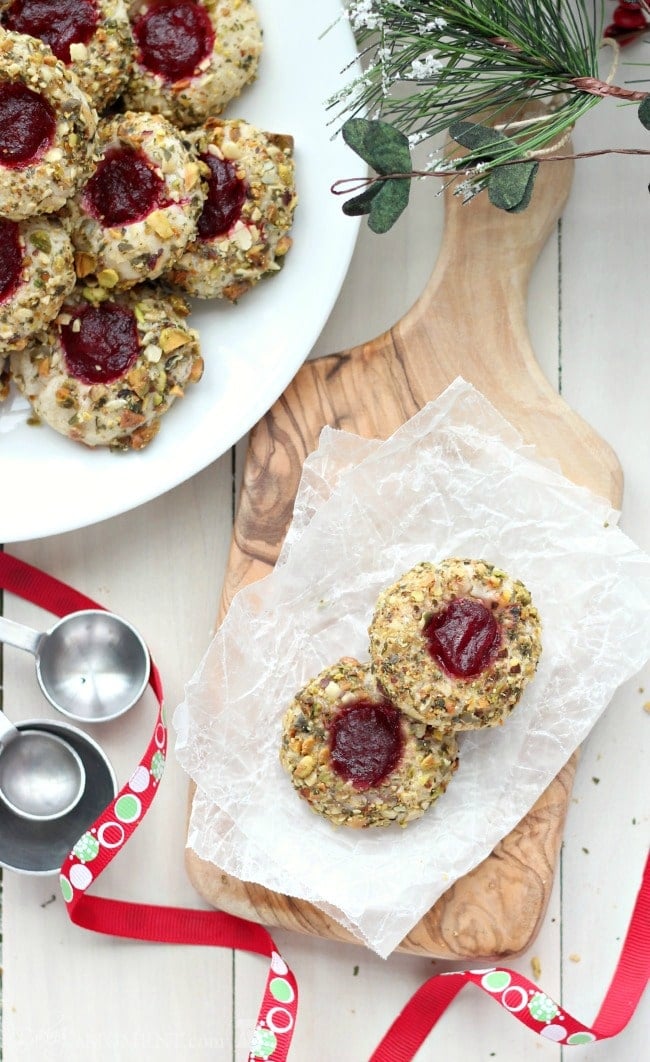 Cranberry Pistachio Cream Cheese Thumbprint Cookies | Baking a Moment