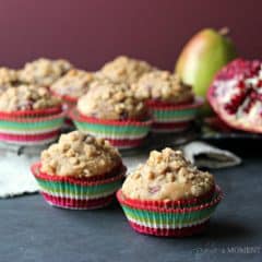 Skinny Pomegranate Pear Muffins with Ginger Oat Streusel | Baking a Moment