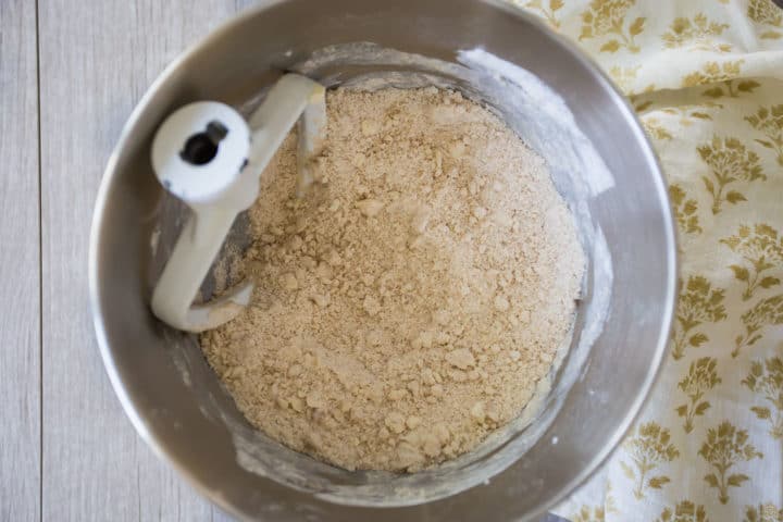 Dry ingredients and butter for hummingbird cake.  Hummingbird Cake IMG 3838 hummingbird cake reverse creaming 720x480