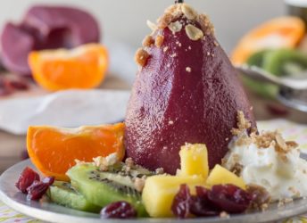 Sangria Poached Pears with Cinnamon Oat Crumble | Baking a Moment