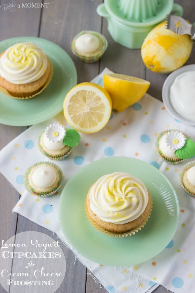 Lemon Yogurt Cupcakes with Cream Cheese Frosting | Baking a Moment