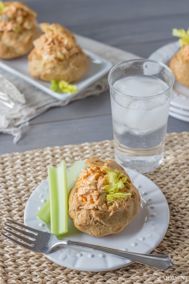 Buffalo Chicken Salad in Blue Cheese Gougeres | Baking a Moment