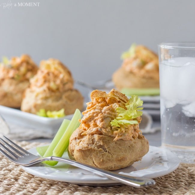 Buffalo Chicken Salad in Blue Cheese Gougeres | Baking a Moment