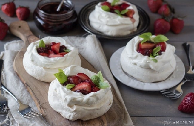 Pavlovas with Strawberries and Balsamic | Baking a Moment