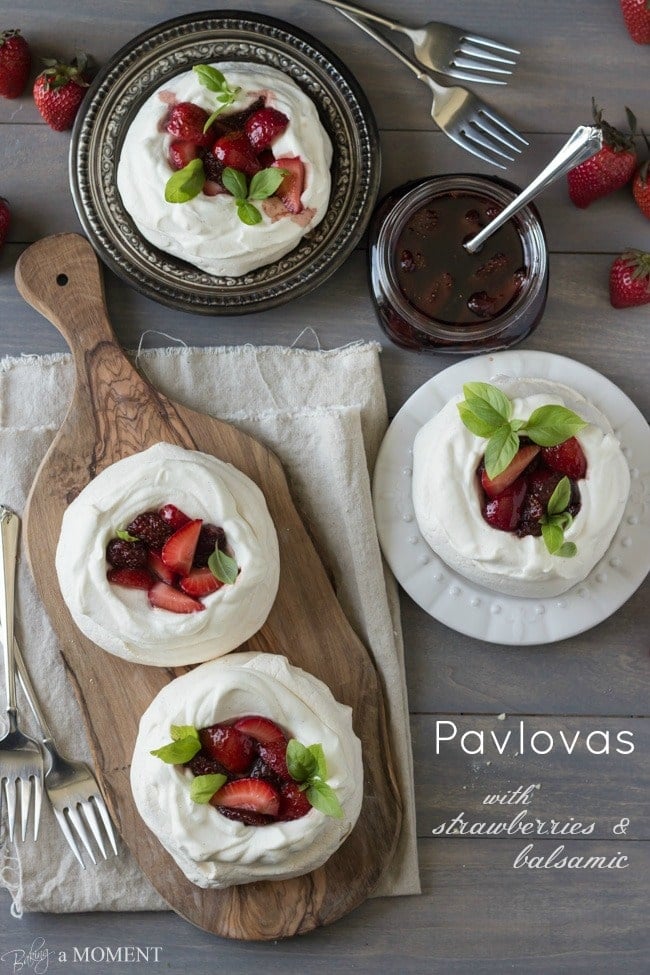 Pavlovas with Strawberries and Balsamic | Baking a Moment