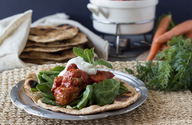 Slow Cooker Moroccan Turkey Meatballs with Homemade Whole Wheat Naan | Baking a Moment
