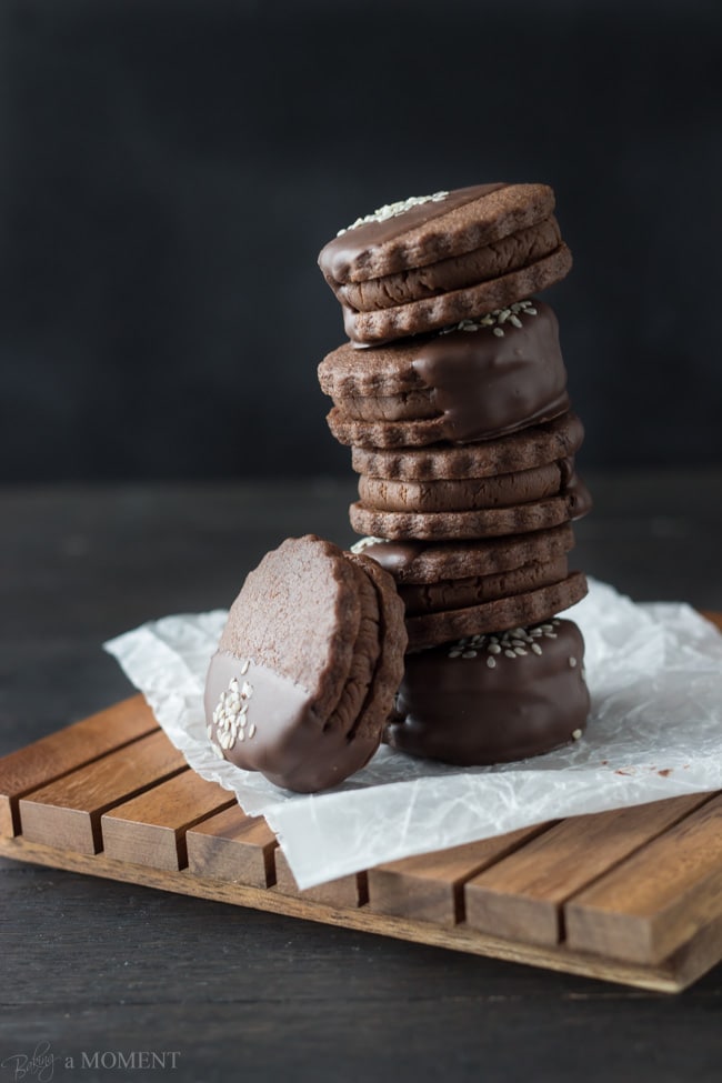 Chocolate Sesame Butter Sandwich Cookies | Baking a Moment