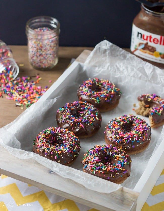 Nutella Frosted Brown Butter Banana Whole Wheat Baked Donuts | Baking a Moment