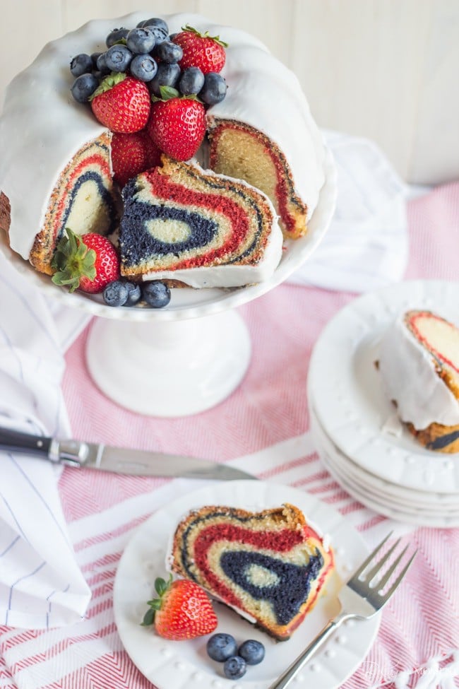 Red, White, & Blue Velvet Bundt Cake | Baking a Moment