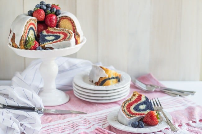 Red, White, & Blue Velvet Bundt Cake | Baking a Moment