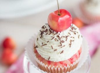 Cherry Chip Cupcakes with Bourbon Vanilla Frosting | Baking a Moment