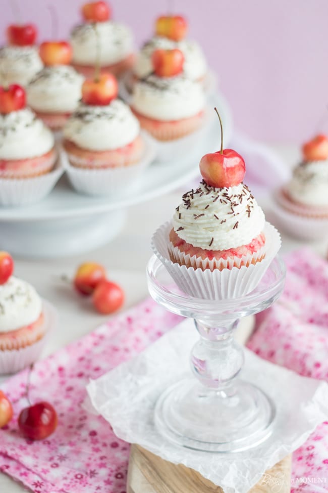 Cherry Chip Cupakes with Bourbon Vanilla Frosting | Baking a Moment