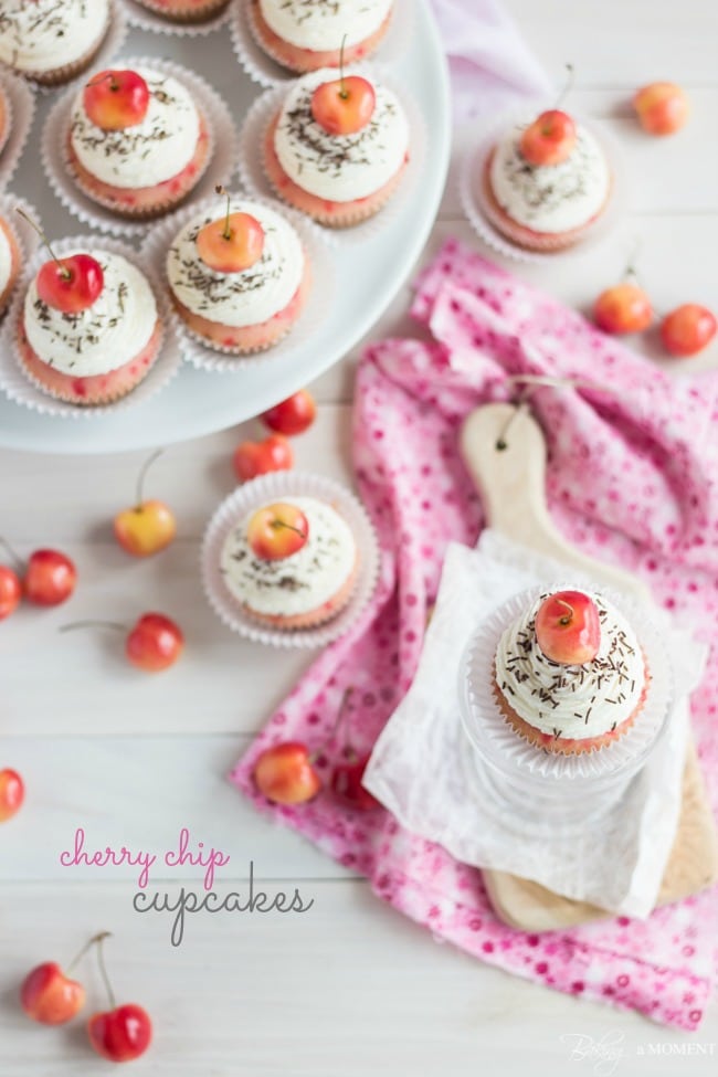 Cherry Chip Cupakes with Bourbon Vanilla Frosting | Baking a Moment