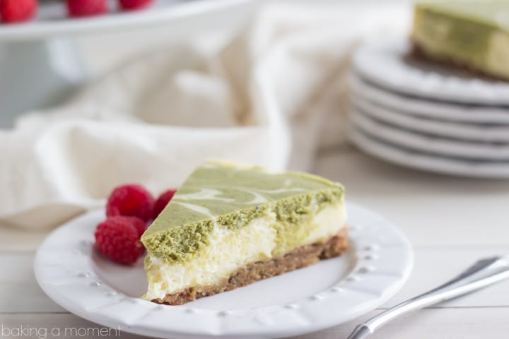 This cheesecake is so creamy-dreamy, and the green tea flavor is amazing with the spices in the crust!