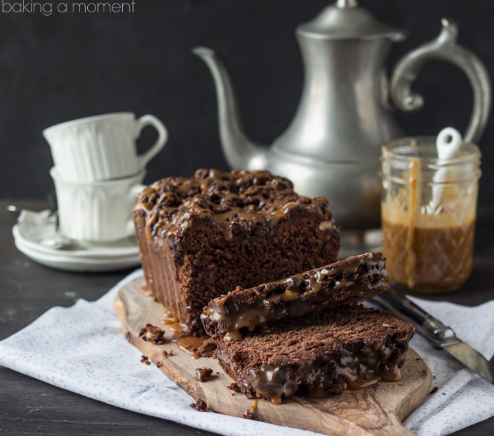 What a treat! Chocolate Hazelnut Streusel Bread with Salted Caramel- so delish with a hot cuppa!