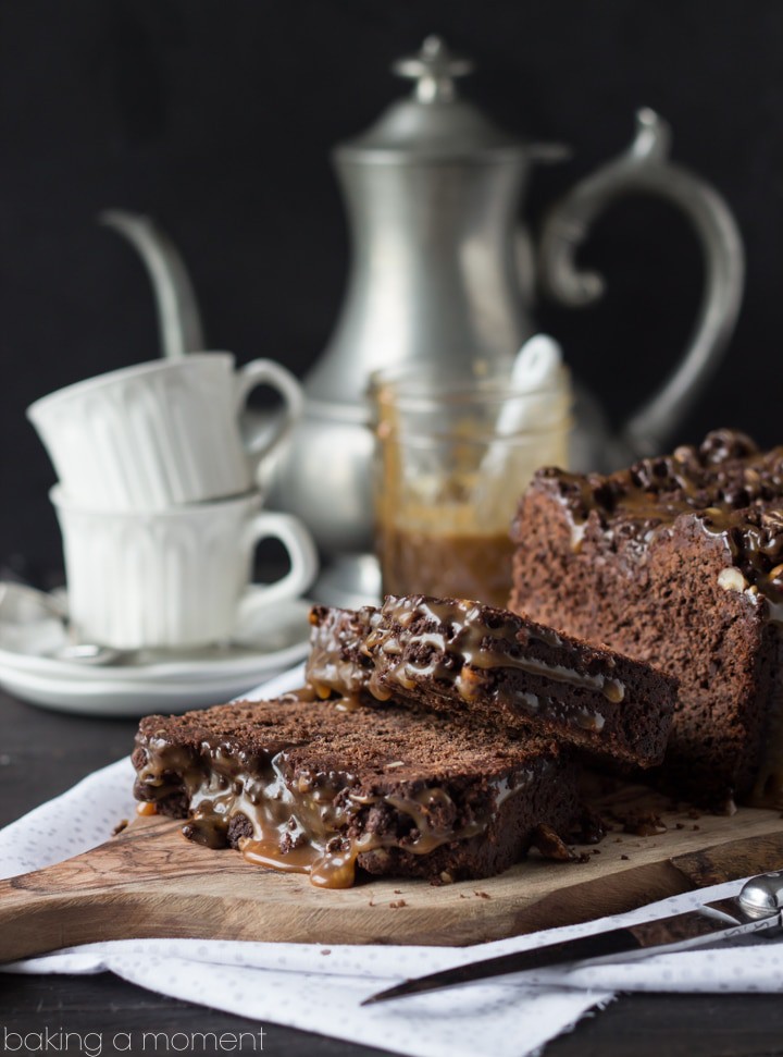 What a treat! Chocolate Hazelnut Streusel Bread with Salted Caramel- so delish with a hot cuppa!  