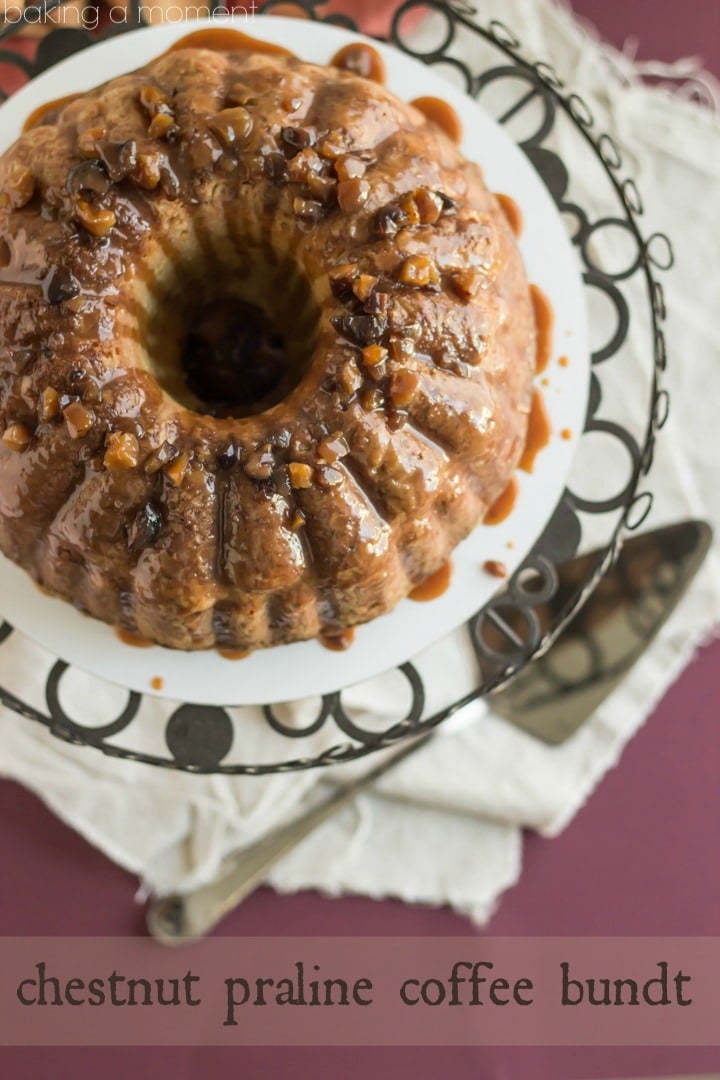 Chestnut Praline Coffee Bundt- just like the new Starbucks flavor! The brown sugar coffee pound cake is amazing and the chestnut praline drizzle is so perfect for the holidays!  