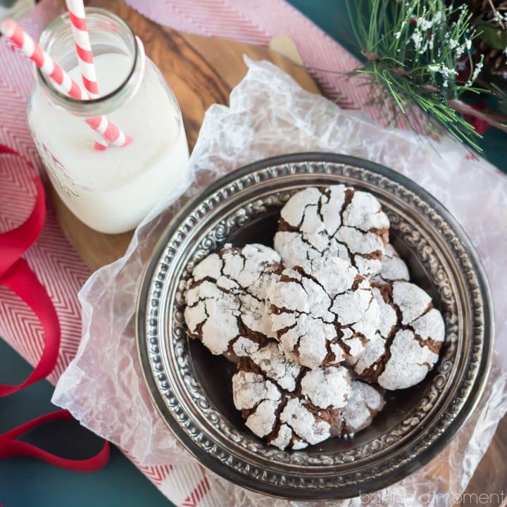 Classic Chocolate Crinkle Cookies with a Hazelnut and Orange Twist!  These are so soft and chewy and full of wintry flavor.  