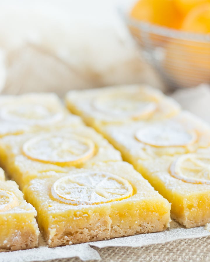 Not your everyday lemon bar!  This recipe uses the whole lemon for tons of intense flavor, plus 3 kinds of ginger!  These Shaker Lemon Ginger Pie Bars are the antidote to winter ;)  
