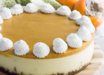 Creamy New York style cheesecake on a gingersnap crust, topped with a sweet and seasonal persimmon topping. Perfection!