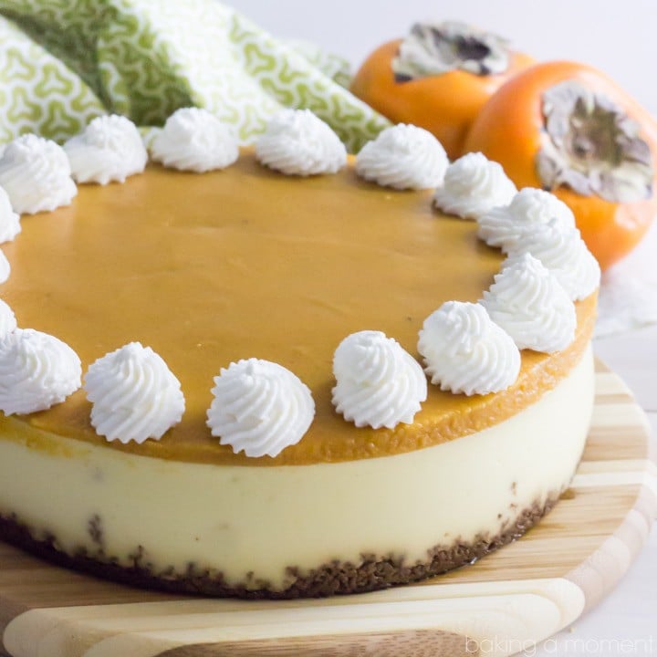 Creamy New York style Cheesecake topped with a sweet and seasonal Persimmon topping.  Perfection!