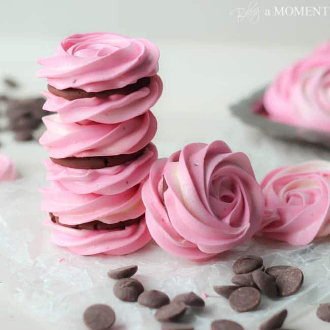 Raspberry Meringues with Dark Chocolate Ganache | Baking a Moment