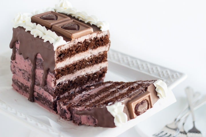 Layers of moist dark chocolate cake, with a silky dark cherry buttercream- so pretty for Valentine's Day!  