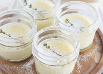 Delicate little Pots de Creme infused with Seasonal Meyer Lemon and Fresh Thyme, this dessert is like a whisper-light breath of Spring! So good you won't believe this Easy recipe is Low-Carb and Gluten Free.