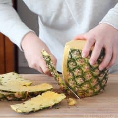 How to cut a whole fresh pineapple into bite-sized pieces in less than 4 minutes!