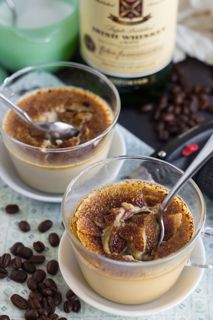 I made this Irish Coffee Creme Brulee in just 10 minutes and it was the bomb!  The crackly burnt sugar was sooo good with the coffee and boozy flavors!  