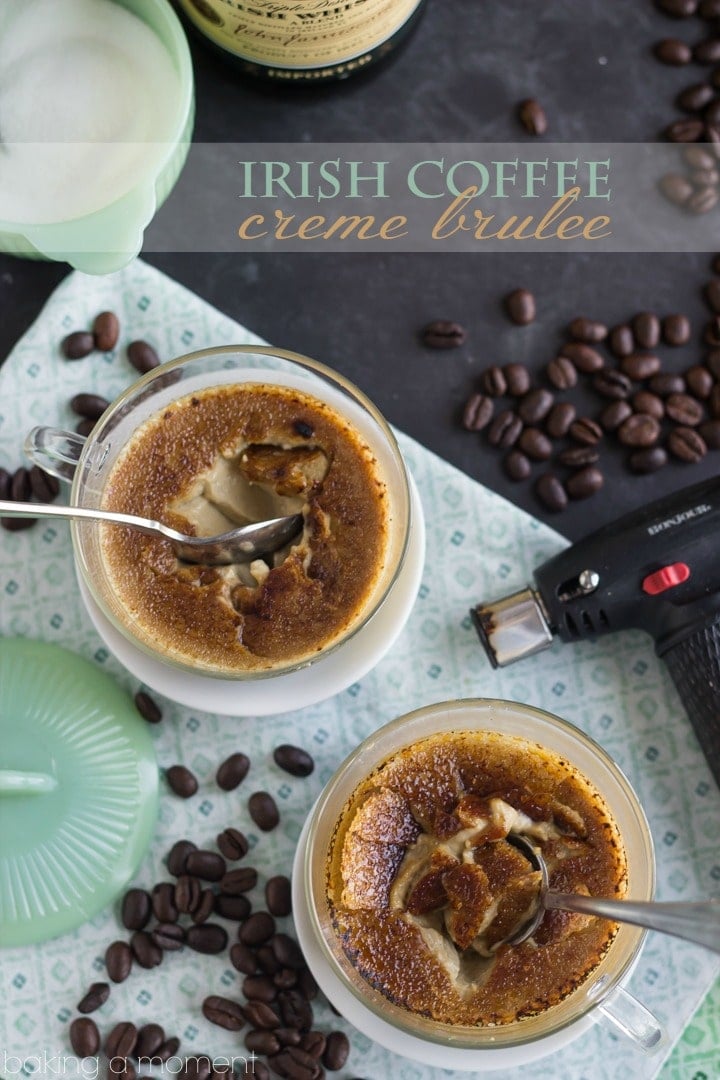 I made this Irish Coffee Creme Brulee in just 10 minutes and it was the bomb!  The crackly burnt sugar was sooo good with the coffee and boozy flavors!  