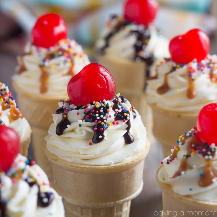 Brownie Sundae Ice Cream Cone Cupcakes- These were insanley good with the salted caramel sauce! 