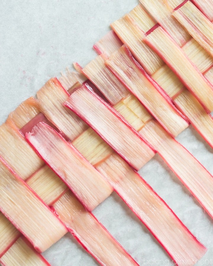 Gorgeous Rhubarb Tart with almond frangipane filling and buttery shortbread crust.