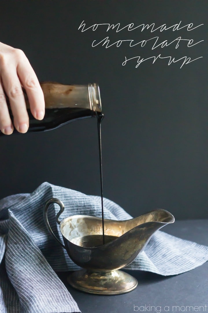 This Homemade Chocolate Syrup is so dark chocolatey!  Just 4 simple ingredients and it only took 5 minutes to make.  Never buying the bottled stuff again! 