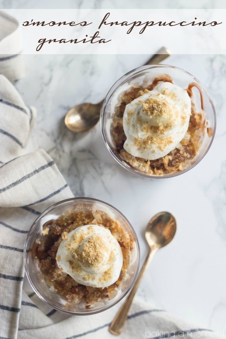 I loved that I could make coffee granita without having to scrape it every hour!  This came together in minutes and it tasted just like a S'mores Frap only better.  Such a refreshing summer pick-me-up! 