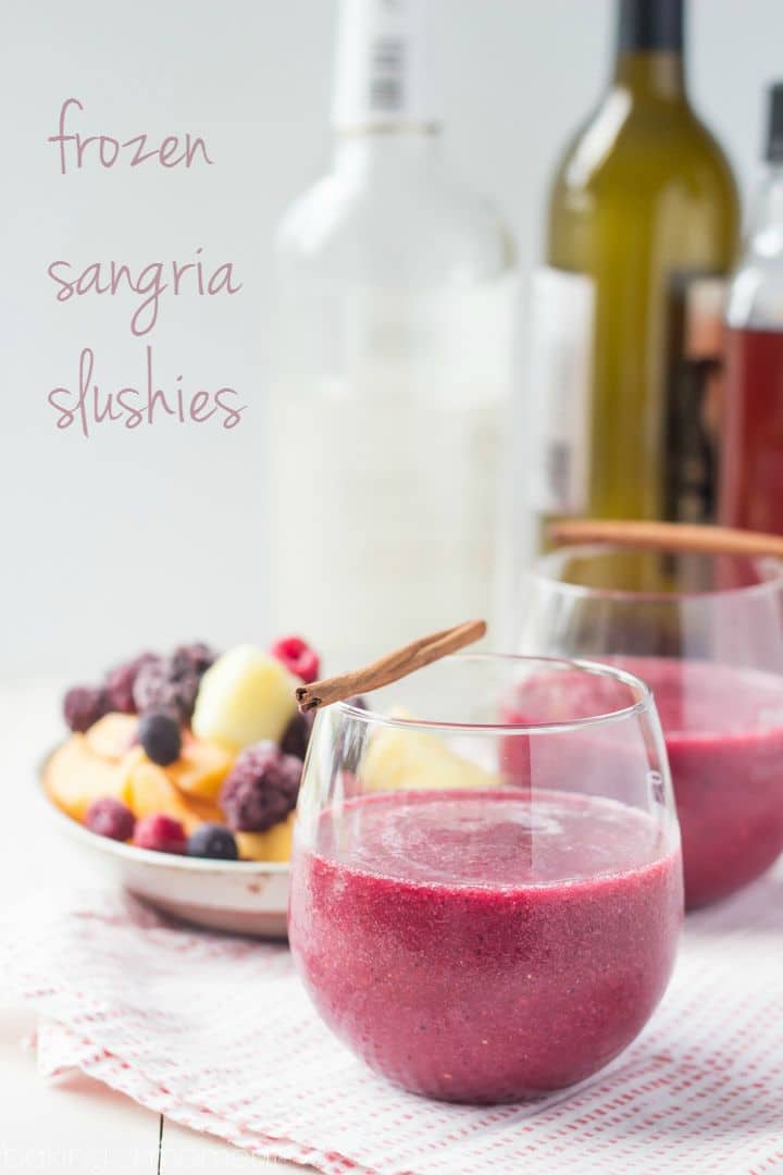 Frozen Sangria Slushies!  Omg never again will I spend hours marinating fruit in wine.  Just plop it in the blender and whiz!  This is life changing.  