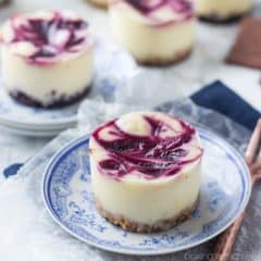 Lemon Berry Swirl Mini-Cheesecakes! So cute, and completely gluten-free :)