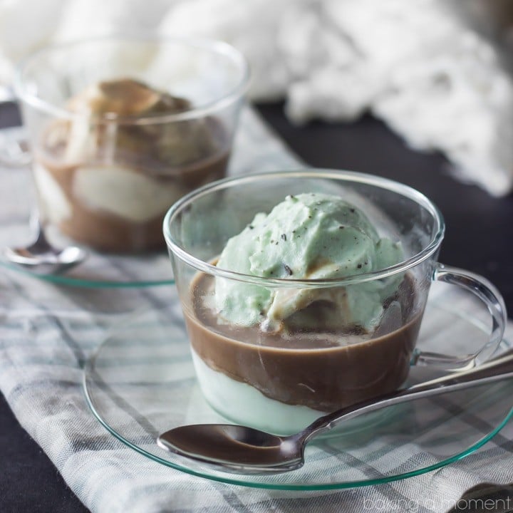 Hot Chocolate Affogato- cool, creamy ice cream, drowned in rich hot chocolate! So easy and such a treat #ad