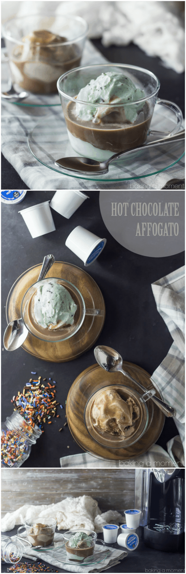 Hot Chocolate Affogato- cool, creamy ice cream, drowned in rich hot chocolate!  So easy and such a treat #ad