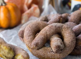 The ultimate sweet/savory fall snack! These soft pretzels are infused with pumpkin beer for a seasonal twist, then dusted with pumpkin spice sugar. Move over Auntie Anne's!