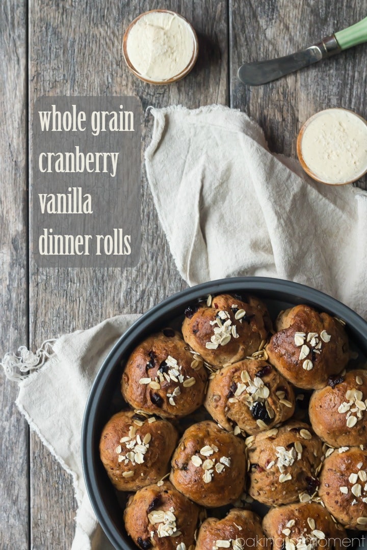 Whole Grain Cranberry Vanilla Dinner Rolls with Whipped Vanilla Bean Maple Butter | Baking a Moment @nielsenmassey #ad